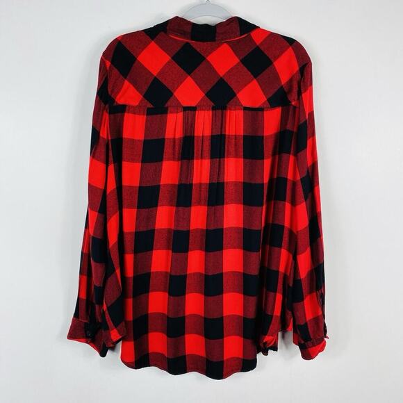 Lane Bryant Size 22 24 Buffalo Plaid Relaxed Button-Front Plaid Boyfriend Shirt - Picture 4 of 6